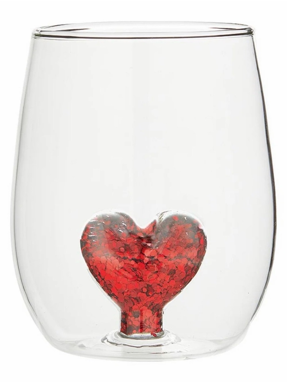 Stemless Wine Glass with 3D Heart/Glitter